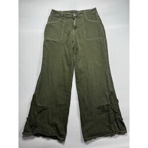 Hot Topic Womens Star Embroidered Baggy Wide Leg Green Jeans - Size 11 (31x28.5)